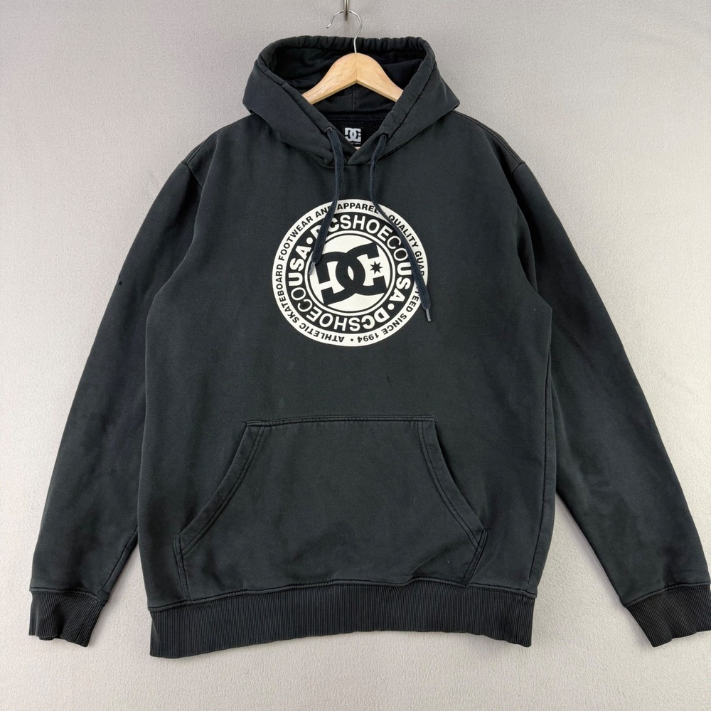 Y2K DC Shoes Logo Hoodie Mens Large Black Skate Streetwear Pullover Sweatshirt